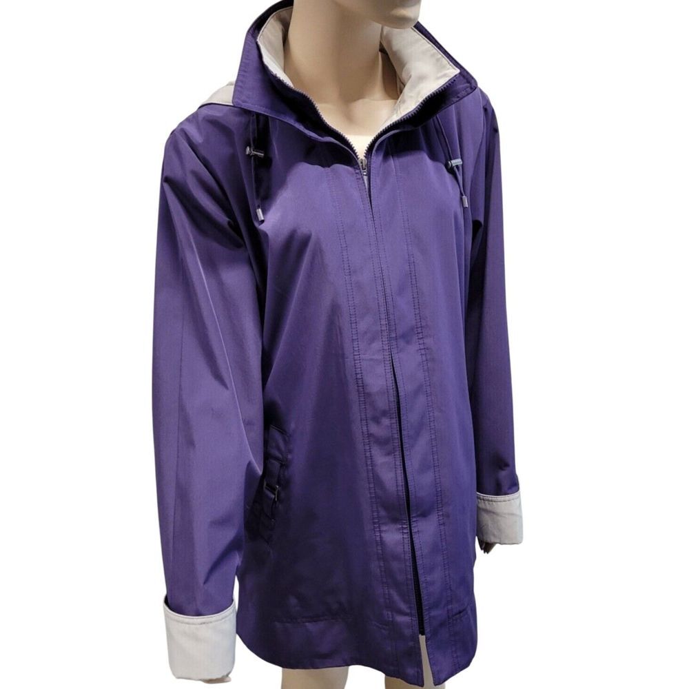 LIZ CLAIBORNE Womens Rain Coat Jacket Detachable Hood Pockets Lined Outerwear S